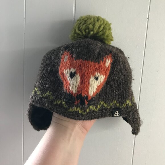 Ambler Other - Ambler 100% wool fleece lined fox knitted pompom beanie hat kids small